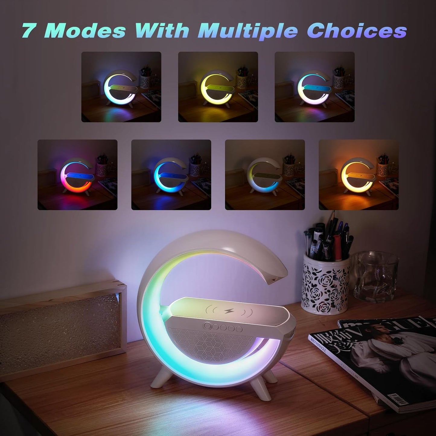 G-Shape Bluetooth Speakers with Wireless Phone Charger and RGB Lights