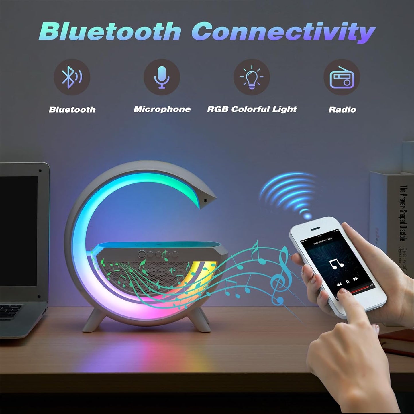 G-Shape Bluetooth Speakers with Wireless Phone Charger and RGB Lights