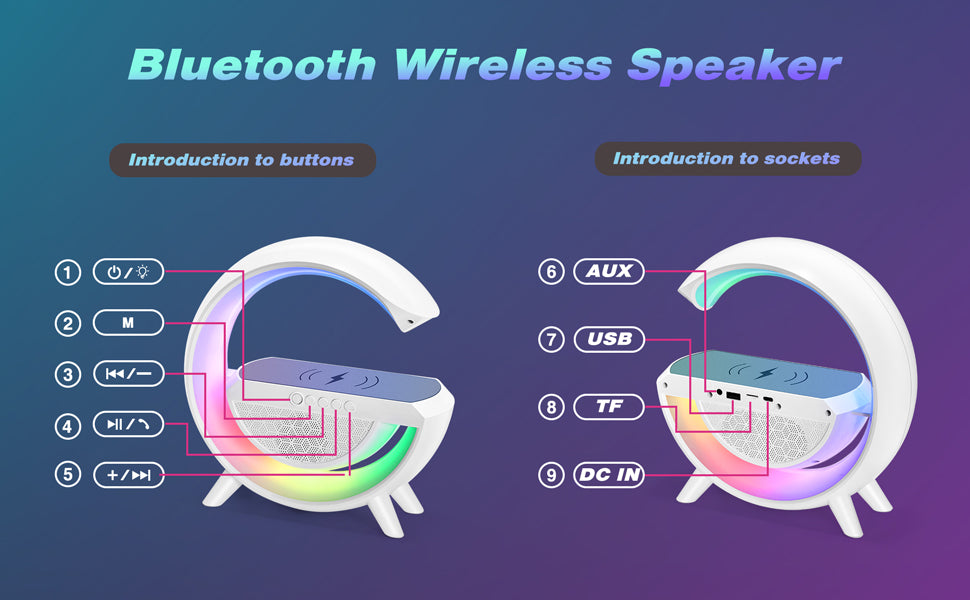 G-Shape Bluetooth Speakers with Wireless Phone Charger and RGB Lights